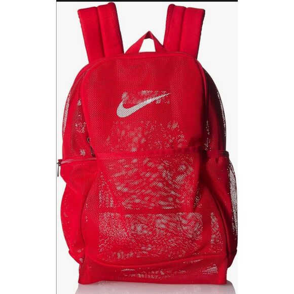 Nike Brasilia 9.0 Mesh Backpack Red Unisex Adult Gym Training Bag - Picture 1 of 3